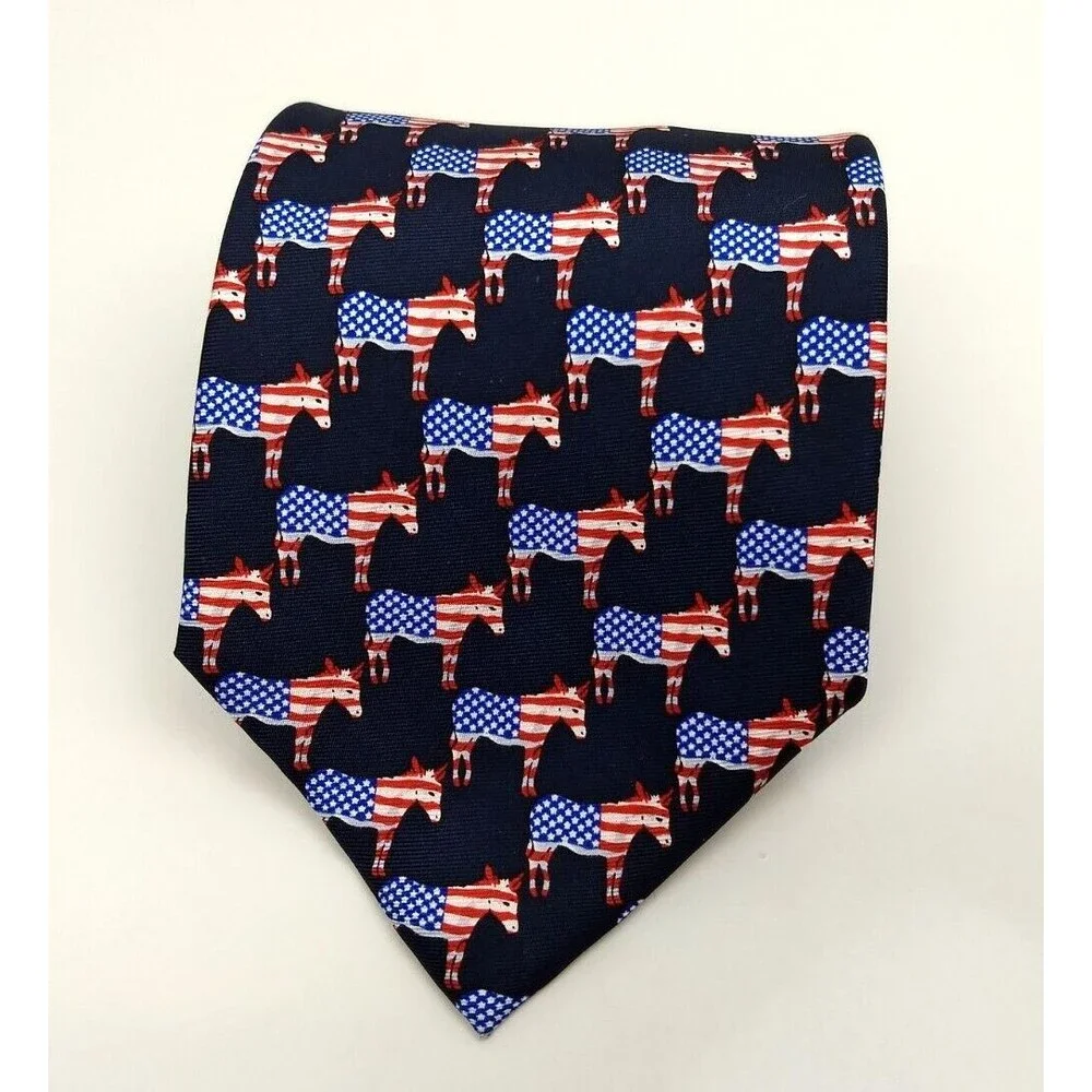 MUSEUM ARTIFACTS‎ All Silk Men's Handmade Neck Tie Democrat Donkey American Flag